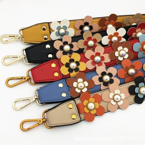 Flower Rivet Design Strap for Shoulder bags PU leather floral Wide handle Brass hanger Belt Straps for Crossbody Women Bag