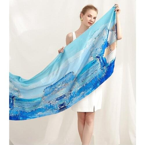 Luxury Long 100% Silk Scarf Wraps Oil Painting Arts Silk Scarves Shawl for Women High Quality Foulard 182*65cm