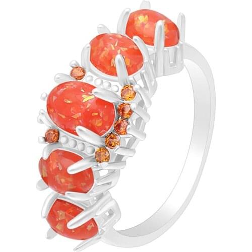 UFOORO Fire opal rings Shining red design silver color Unique white opal jewelry wedding engagement rings women/girl gifts