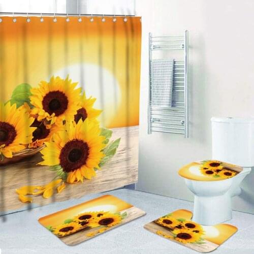 Flowers Waterproof Shower Curtains Hooks Free Bathroom Floor Carpet Set Anti-skid Rugs Toilet Lid Cover Bath Mat Dropshipping