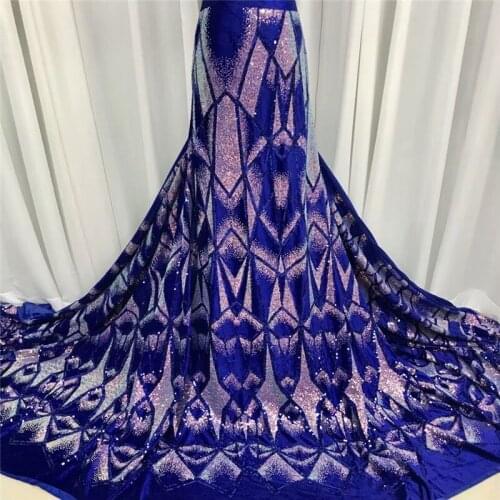 High Quality African Lace Bronzing Fabric royal blue French velvet Lace Fabric Sequins Nigerian Lace Fabric For Wedding Dress