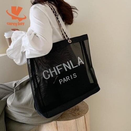CAREY KAY Women 2021 New Large-Capacity Tote Bags Summer Mesh Bag Chain Handbags Fashion Shopping Bags Letter Shoulder Bags