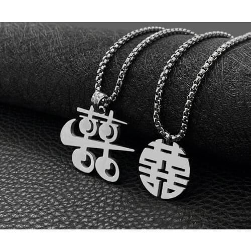 Retro Ethnic Chinese Character Pendant Titanium Steel Necklace Female Stainless Steel Wild Necklace