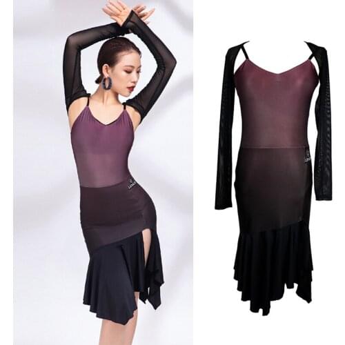 Female Gradient Latin Dance Dress Samba ChaCha Performance Costume Summer Tango Practice Wear Salsa Competition Clothing YS1962