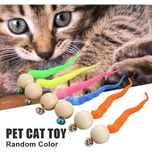 1PCS Wiggly Balls Cat Bell Toys New Cat Chewing Toys Wooden Ball Wiggly Tail Bell Sounding Kitten Bite Toys Cat Chewing Toys