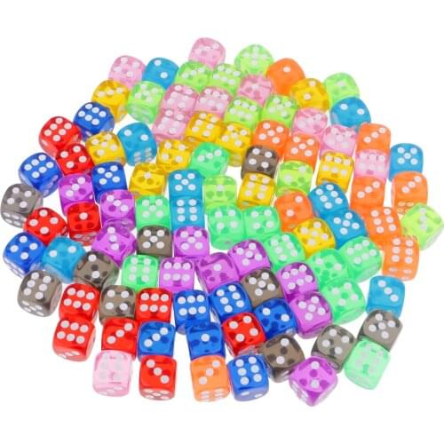 100 Pieces 16mm D6 Dice 6 Sided Transparent Rounded Edge Die with Dice Bag for D&D Role Playing Games