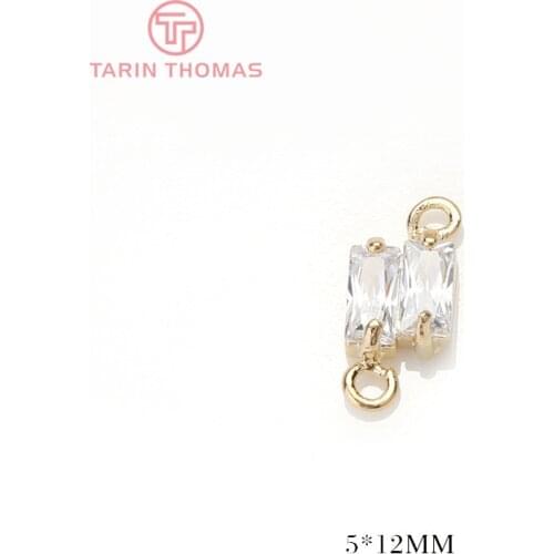 6PCS 5x12MM Hole 1MM 24K Gold Color Plated Brass with Zircon Connector Charms Pendants High Quality Diy Jewelry Accessories