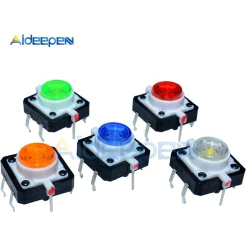 5Pcs/lot 12X12X7.3 Tactile Push Button Momentary Tact Switch 5 Color LED 12X12X7.3mm 12*12*7.3mm Red White Yellow Green Blue