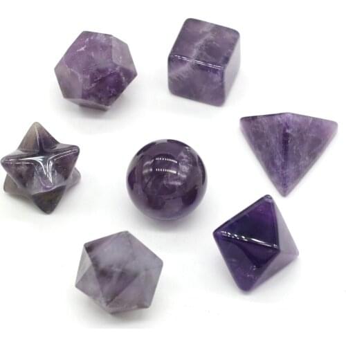 7 Pcs Hot-selling Geometric Natural Amethyst Crystal Quartz Ore Room Fish Tank Decoration Ornaments Stone Gems 14-20mm