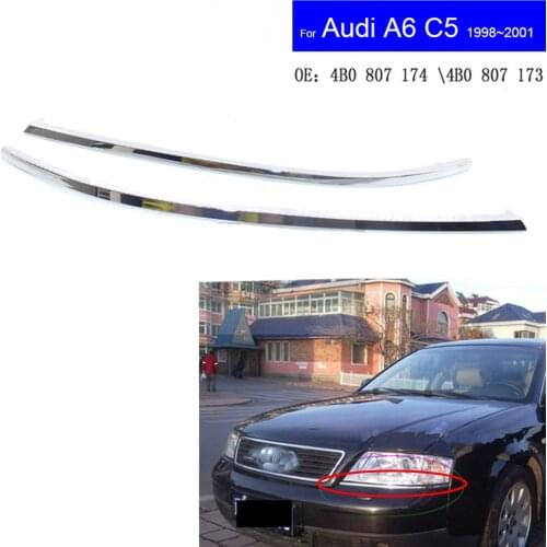 Headlight Bar For Audi A6 C5 1998~ 2008 Car Stripe Headlamp Bar Front Bar Bright Stripes Auto Front Bumper Trim