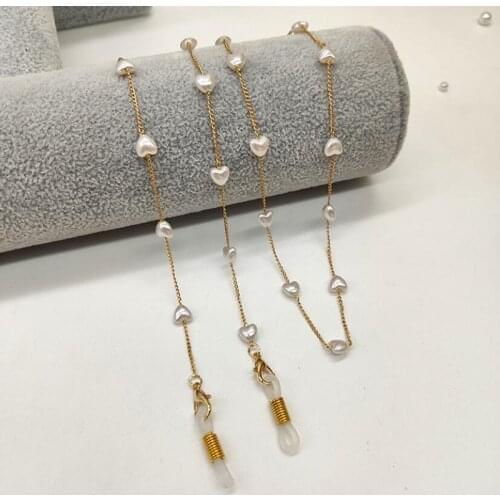 Hot Fashion Simple Pearl Heart Glasses Rope Glasses Chain Silicone Loops Sunglasses Mask Hanging Necklace Eyeglasses Chain