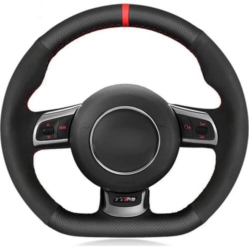 Car Steering Wheel Cover Black Genuine Leather Suede For Audi TTRS 2009-2014 R8 2010-2015 RS3 (8P) 2011-2014 RS6 2008-2010