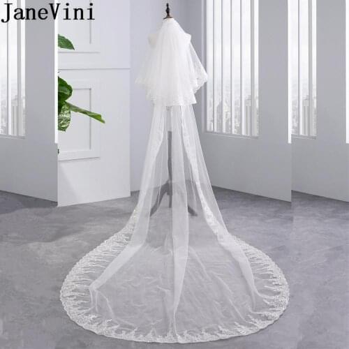 JaneVini 3M Cathedral Wedding Long Veil with Sequin Edge Comb White 2 Tier Bridal Veils Bride to be Ivory Wedding Accessories