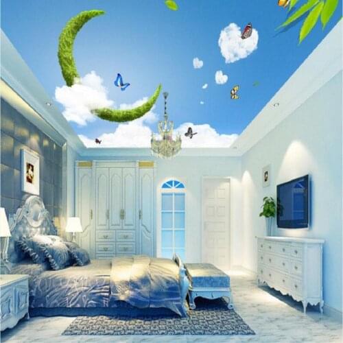 Photo wallpaper Dream sky moon Beautiful blue sky and white clouds bedroom background wallpaper murals