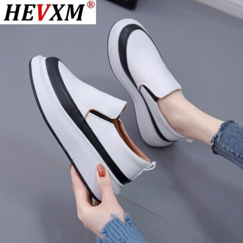 HEVXM 2021 Small White Shoes Womens Popular Leather Spring New All-around Flat Sole Breathable Ins Thick Sole Board Shoes