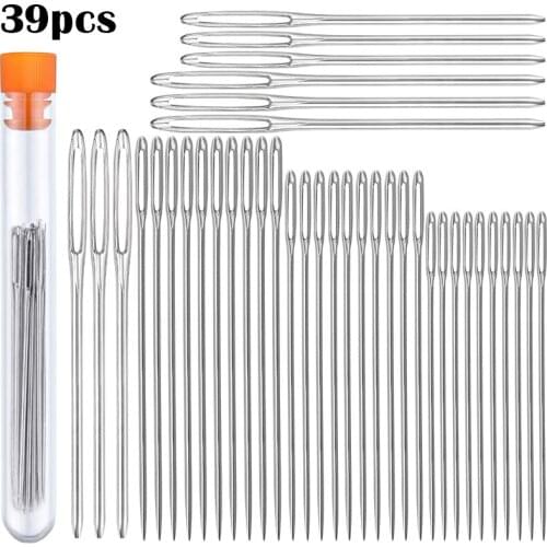 LMDZ 30Pcs Large Eye Stitching Needles & 9Pcs Large Eye Blunt Needles Steel Yarn Knitting Needles Hand Sewing Darning Needle