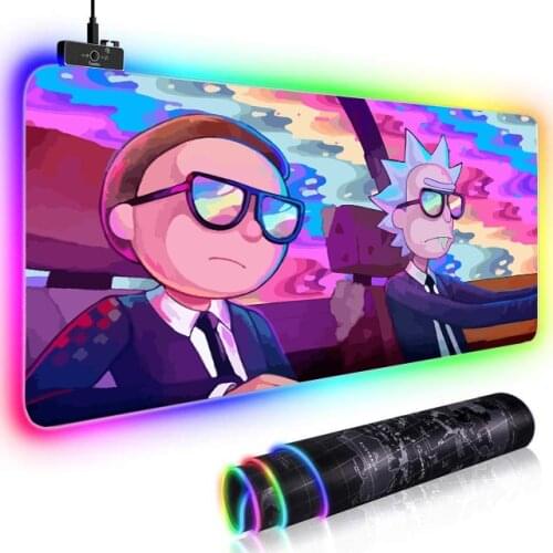 Anime Morty Gaming RGB MousePad Large Locking Edge Speed Game Gamer LED keyboard Mouse Pad Soft Laptop Notebook Mat for CSGO