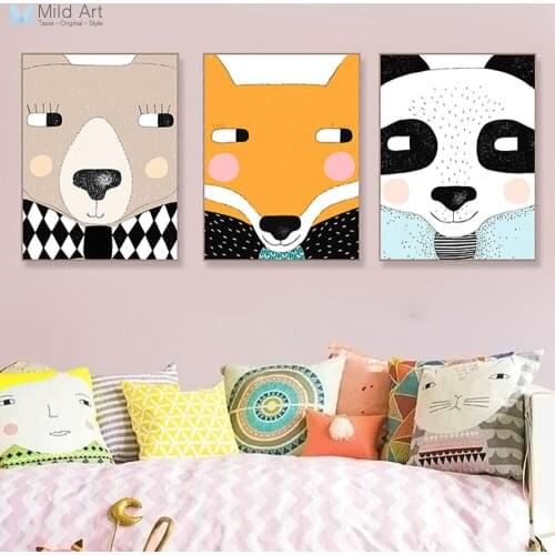 Cute Animal Face Panda Bear Fox Canvas Big Art Poster Prints Wall Pictures Modern Nordic Kids Room Home Decor Paintings Custom