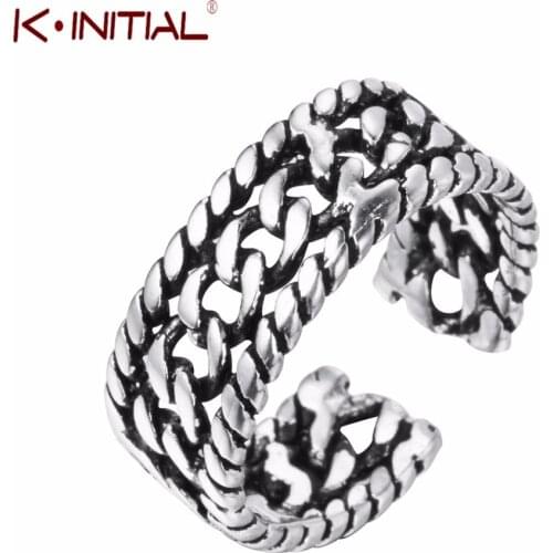 Kinitial Double Twist Chain Design Rings Thailand Jewelry Silver Color Ring for Women Adjustment Finger Multilayer Rings