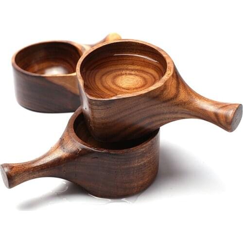 Japan-style Coffee Cup Natural Acacia Wood With Handgrip Durable Water Cup Creativity Tableware Home Bar Kitchen Accessories