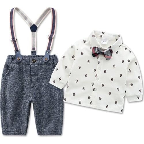 Baby Boy Clothes Set ,Infant Gentleman Long Sleeve Shirts + Pants + Suspender + Bow Tie Outfits Suits