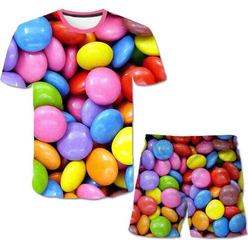 2021 Summer New Boy 3d Printed Candy Suit Pattern T-shirt Short Sleeve + Shorts Boys And Girls Beach Pants Sports Suit Jogging