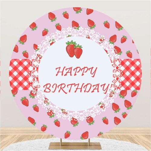 Laeacco Baby Happy Birthday Sweet Princes Strawberry Round Background Child Portrait Personalized Poster Photographic Backdrops