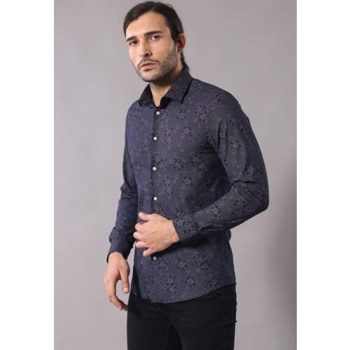 Mens Navy Blue Floral Pattern Shirt Wessi