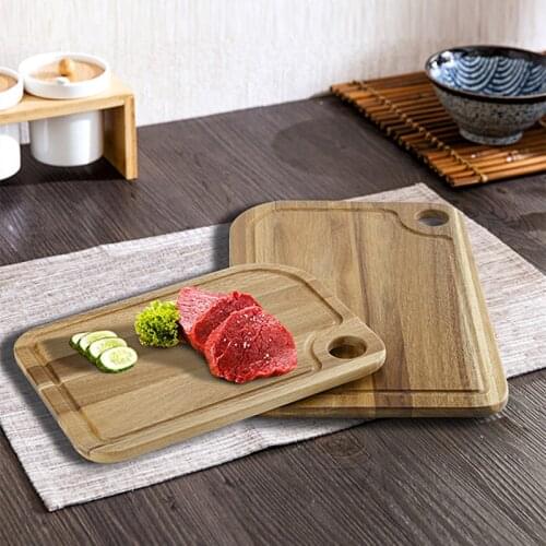 Set of 2 BPA free Acacia Wood Cutting Board with Handle Hole Wooden Chopping Block Kitchen Meat Fruit Vegetables Cheese Pizza