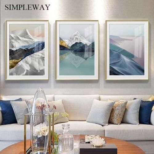 Mountain Lake Abstract Landscape Wall Art Painting Canvas Poster Nordic Print Minimalist Modern Picture Living Room Decoration