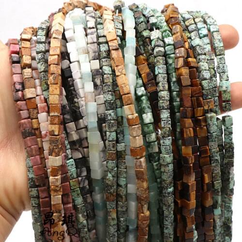 Natural Stone 4mm Cube Spacer Beads For Jewelry Making DIY Accessorries Beads For Bracelet Necklace Rose Quartzs Tiger Eye Jades