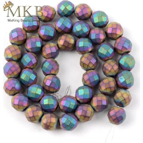 Natural Matte Faceted Rainbow Hematite Stone Round Loose Beads For Jewelry 4/6/8/10mm 15inch Diy Spacer Beads Accessories