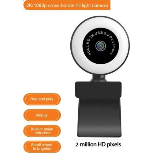 New HD 1080P 2K Computer Camera Auto Focus WebCam with Microphone LED Light Camera Fill Light Web Cam for Laptop Video Calling