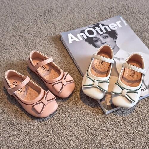 New Girls Bow Princess Shoes Casual Leather Shoes Flats Butterfly Pink Wedding Shoes Flower Mary Janes Shoes Spring Autumn 3-6Y