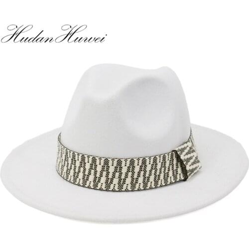 Autumn Winter British Style Men Women New Jazz Woolen Fedora Hat Wide Brim Classic Hat Fashion Top Hat Caps