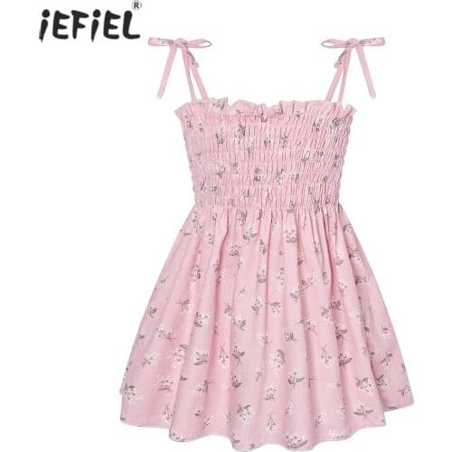 1-5 Years Baby Girls Sleeveless Flower Print Dresses Kid Summer Princess Spaghetti Strap Dress Children Party Ball Pageant Dress