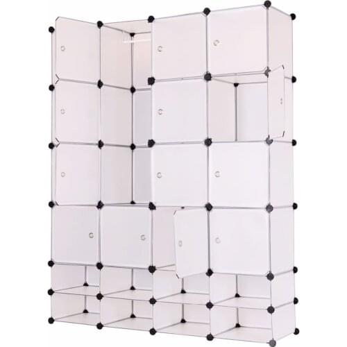 Goplus DIY 16+8 Cube Portable Clothes Wardrobe 1 Hook Bedroom Storage Cabinet Shoes Clothes Closet Organizer with Doors HW54795