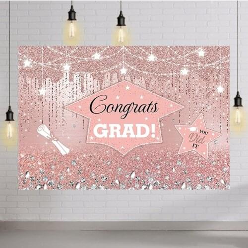 Rose Gold Congrats Grad Backdrop for Photography Pink Graduation Congratulations Class of 2021 Prom Party Supplies Decorations