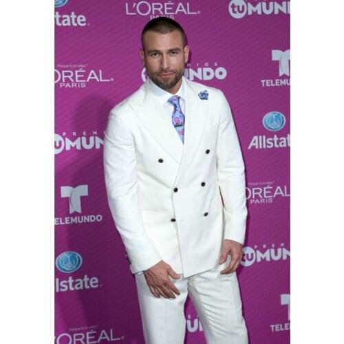 Groomsmen Groom Custom Made Tuxedos White Men Suits Peak Lapel Best Man Wedding 2 pieces Bridegroom ( Jacket+Pants+Tie ) C553