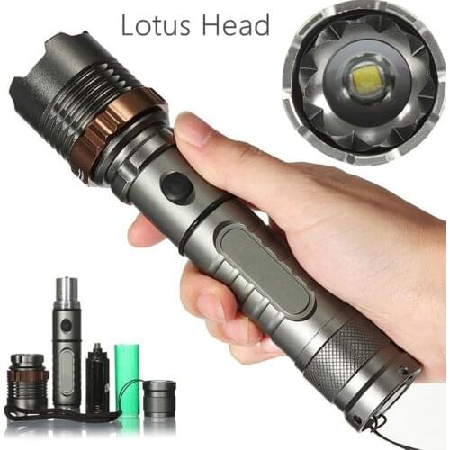 LED Elfeland Tactical Military T6 Flashlight Rechargeable Zoomable Torch Aluminum Alloy Flashlight with Lotus Head Quality