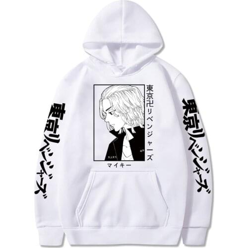 Manjirou Sano Tokyo Revengers Hoodies Fashion Cartoon Black And White Printed Winter Casual High Street Harajuku Sweatshirts Men