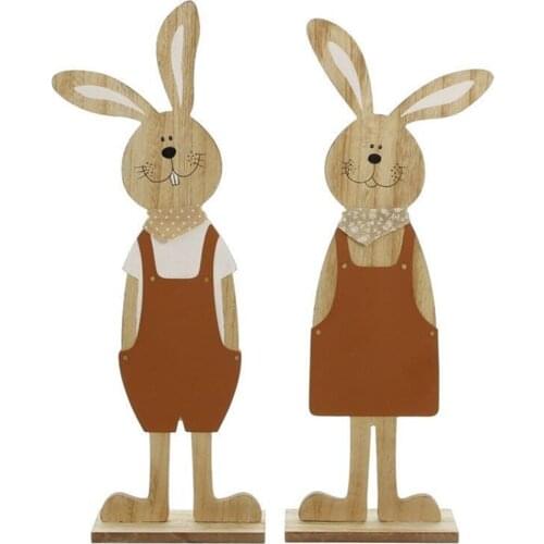 Easter Bunny Decoration 2pcs Wooden Rabbit Ornaments Easter Decorations for Home Kids Room Easter Party Decor Supplies Large
