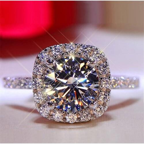Gorgeous Square Shape Women Ring Full Bling Out Micro Pave Crystal Moissanite Dazzling Bridal Ring Wedding Engage Ring