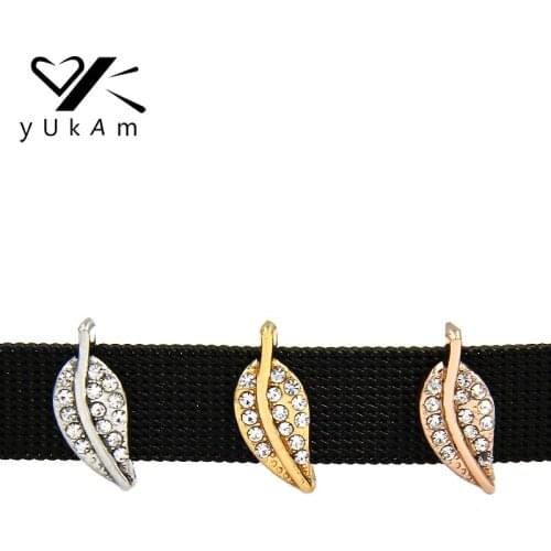 YUKAM Slider Jewelry Crystal Rhinestone Tree Leaves Slide Charms Keepers for Stainless Steel Keeper Bracelets Accessories Making