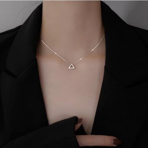 Female birthday gifts s925 silver jewelry with triangle necklace Korean small fresh geometric short clavicle chain