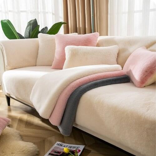 Winter thick plush sofa cover solid color anti-slip Sofa cushion soft Warm 2/3/4 seat slipcover customize corner Fur sofacover