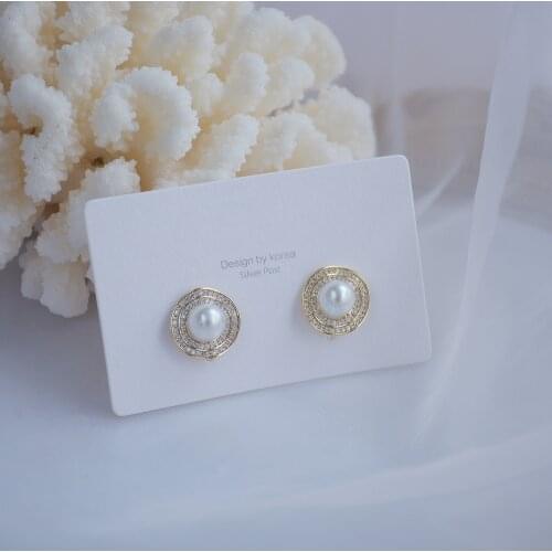 14k Real Gold Plated Fashion Jewelry Round Crystal Pearl Exquisite Stud Earrings for Woman Holiday Party Elegant Earring