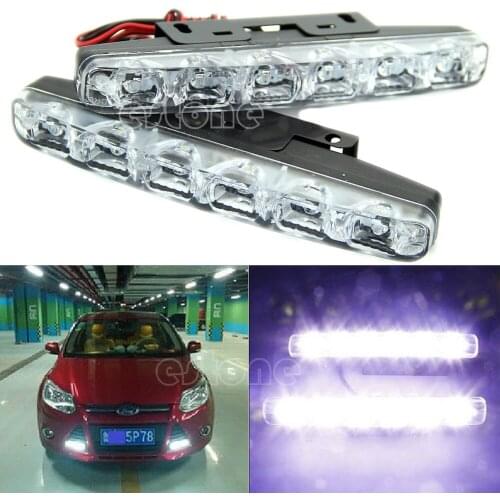 652F 2x Xenon White 6 LED Super Bright DRL Daytime Running Driving Fog Lamps Lights