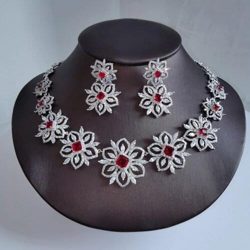 2021 new fashion romantic YELLOW red pink flower CZ zircon necklace earring wedding dresssing banquet party birthday jewelry set