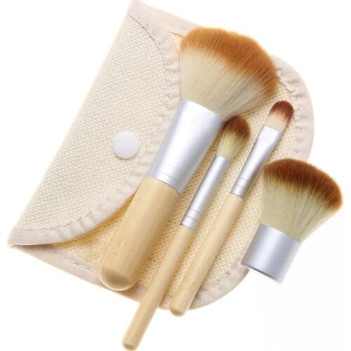 4Pcs Makeup Brushes Professional Bamboo Handle Foundation Eye Shadow Countour Brush Set Cosmetic Brush Tool Set